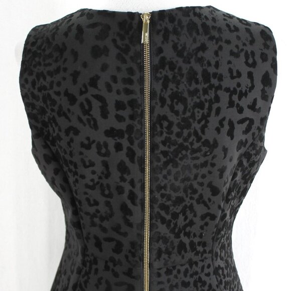Calvin Klein Sheath Dress Womens 10 Black Velvet Flocked Animal Print Sleeveless - Picture 6 of 7